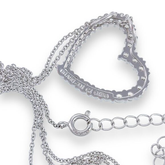 Brass JCM China Silver Tone Cubic Zirconia CZ Open Heart Pendant ONLY - Picture 2 of 3